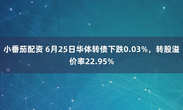 小番茄配资 6月25日华体转债下跌0.03%，转股溢价率22.95%